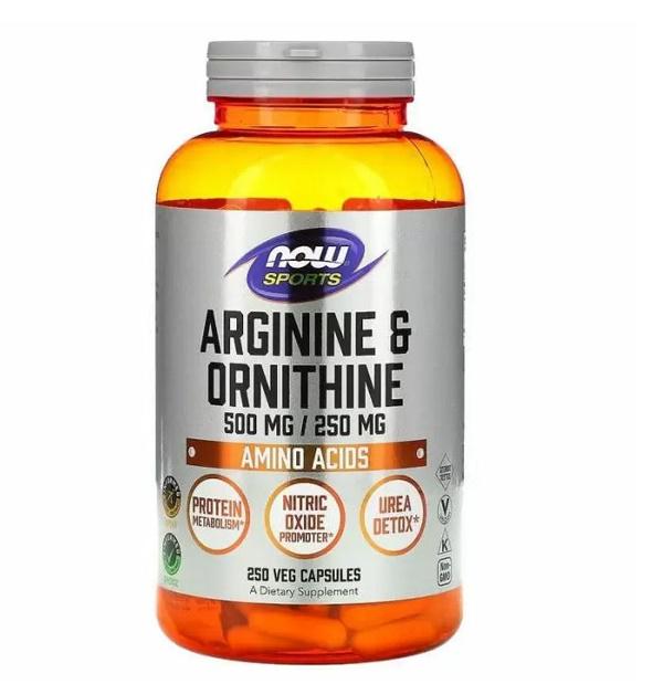 Аргінін NOW Foods Arginine/Ornithine, 500 mg/250 mg 250 Veg Caps