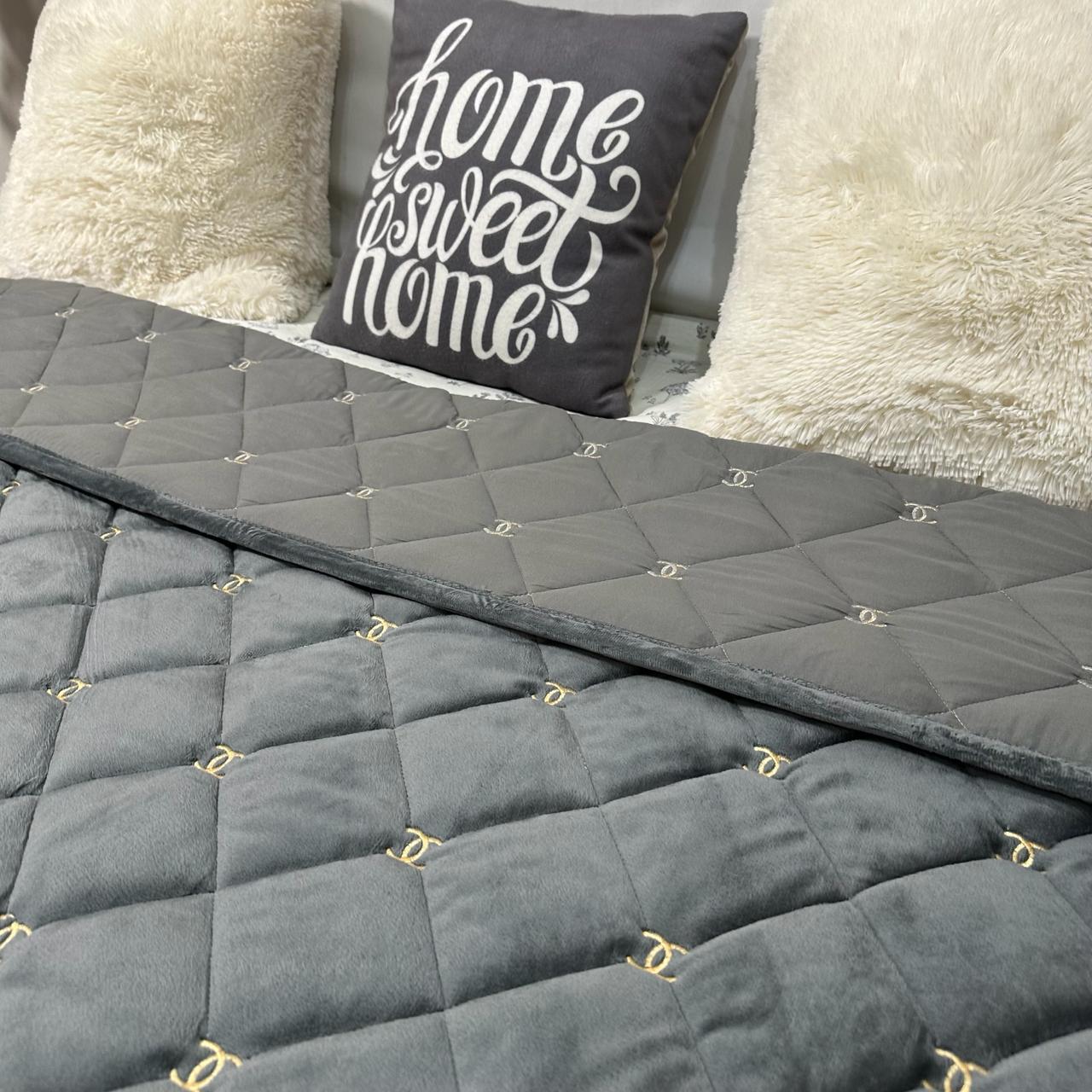 Покривало на ліжко велюрове полуторне 150x210 см Графітовий (28821669) - фото 7