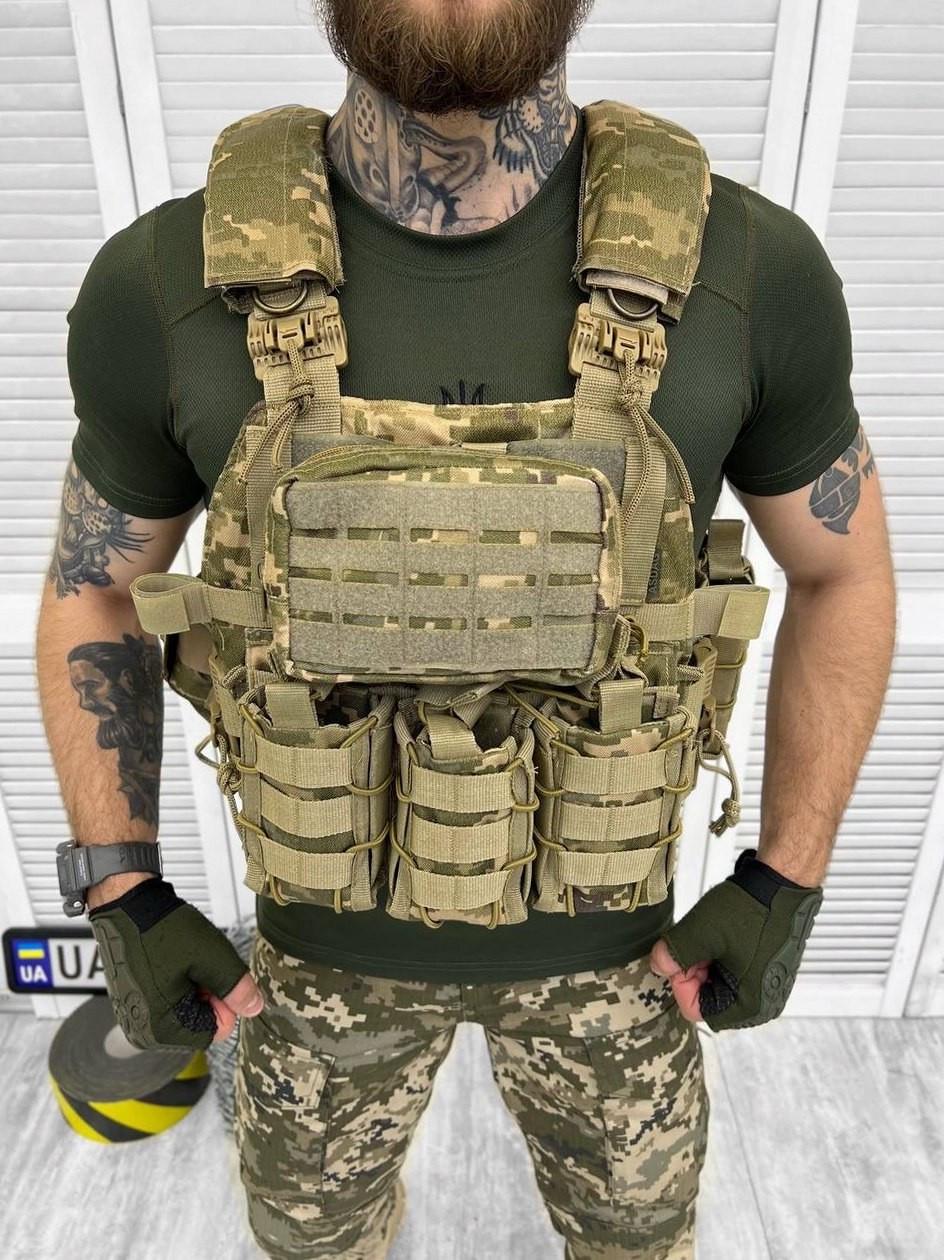 Плитоноска швидкого скидання ASDAG Cordura 1000d з підсумками 25x30 см Піксель