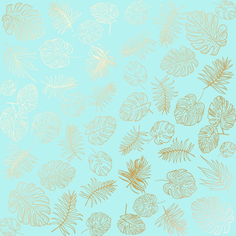 Лист бумаги односторонний Golden Tropical Leaves с фольгированием 30,5х30,5 см Turquoise
