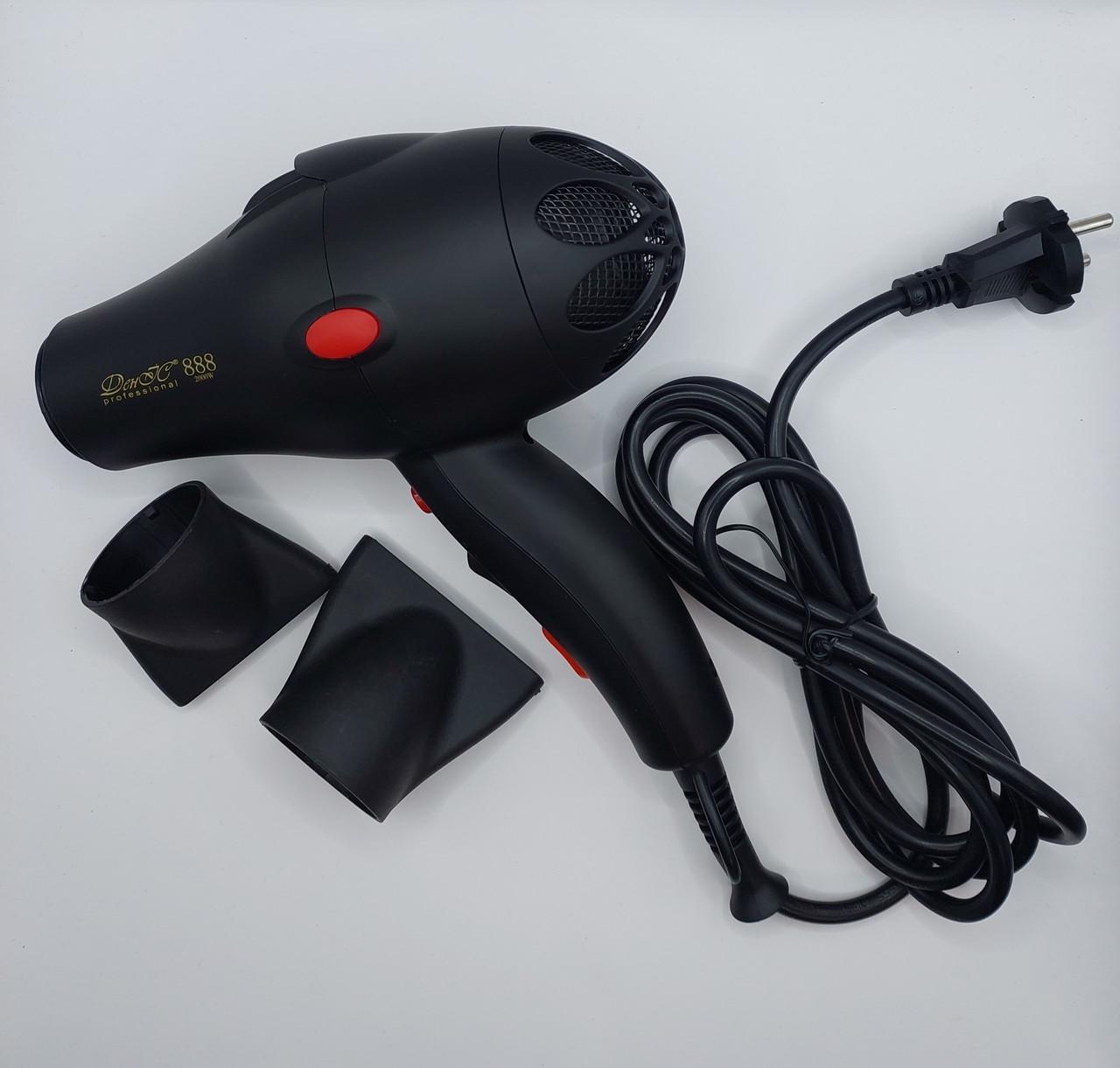 Фен професійний ДенІС professional 888 з 2-ма насадками/дифузор 2000 Вт Black Matt (1453070645)