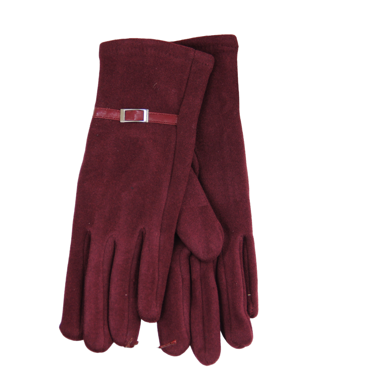 Рукавички жіночі велюрові з хутром і декоративним ремінцем L Бордовий (34150)