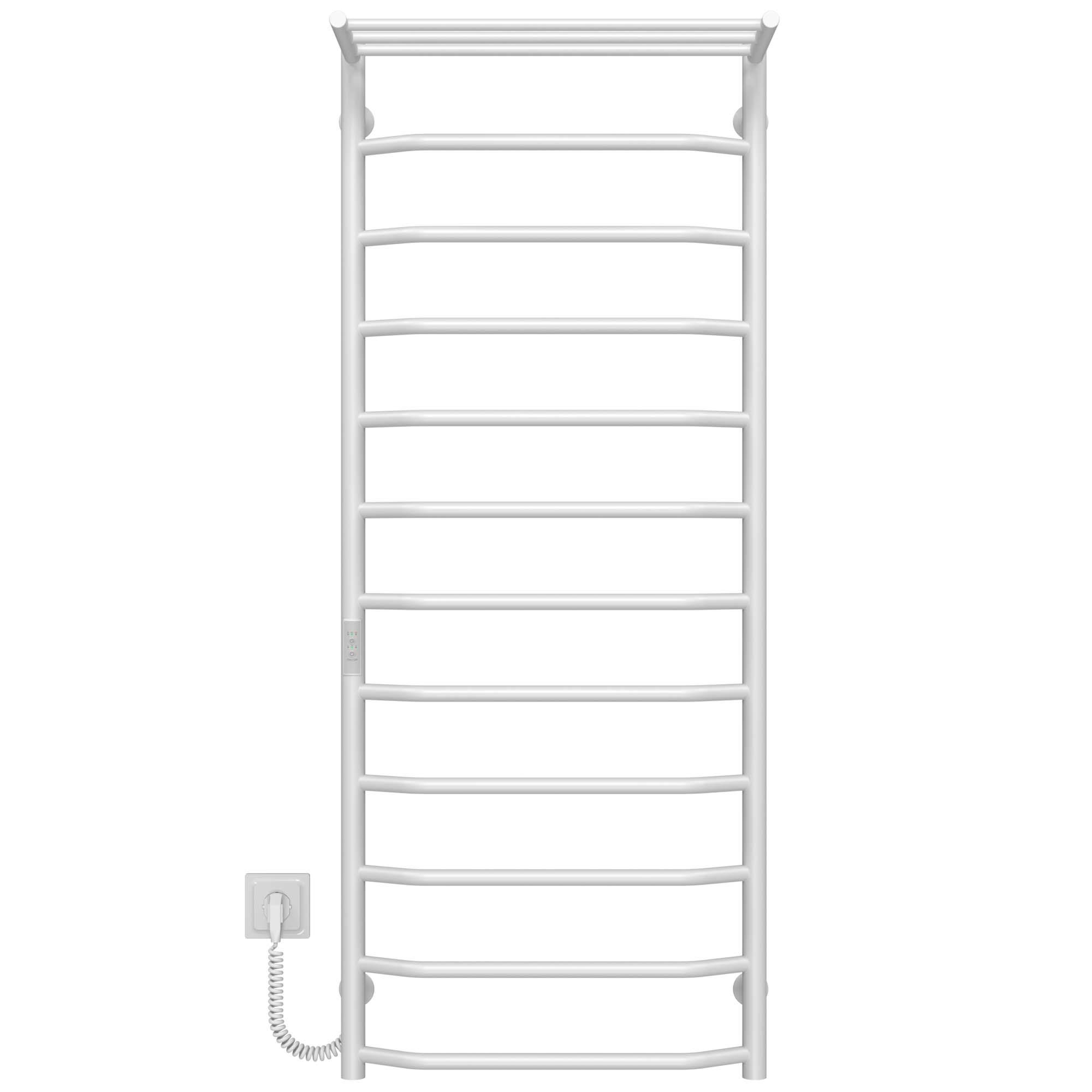 Полотенцесушитель электрический с полкой Deffi Трапеция П12 WD03 левое подключение нержавеющая сталь 500х1300 мм Белый (C.TP.130.50.12.E.W.L.3)