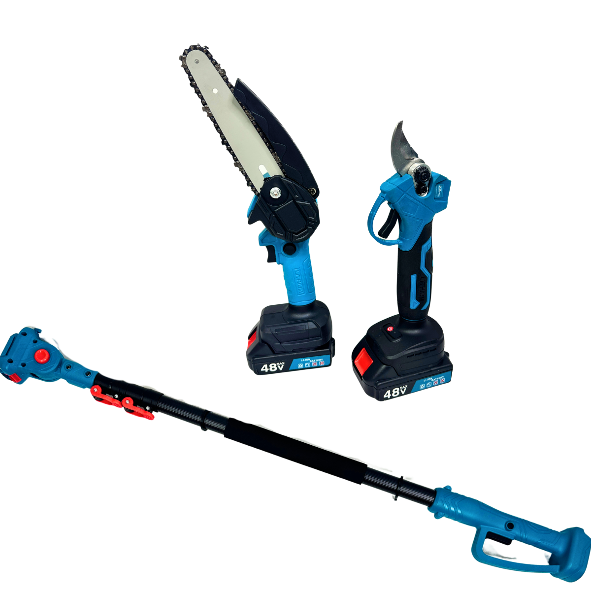 Набор 2в1 цепная пила 6" и секатор с телескопической штангой и 2 аккумуляторами 48V (SDN-521-Blue/Black)