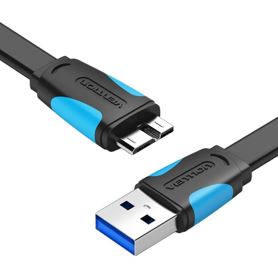 Кабель USB 3.0 Micro-B Vention плоский 0,25 м Чорний (VAS-A12-B025)