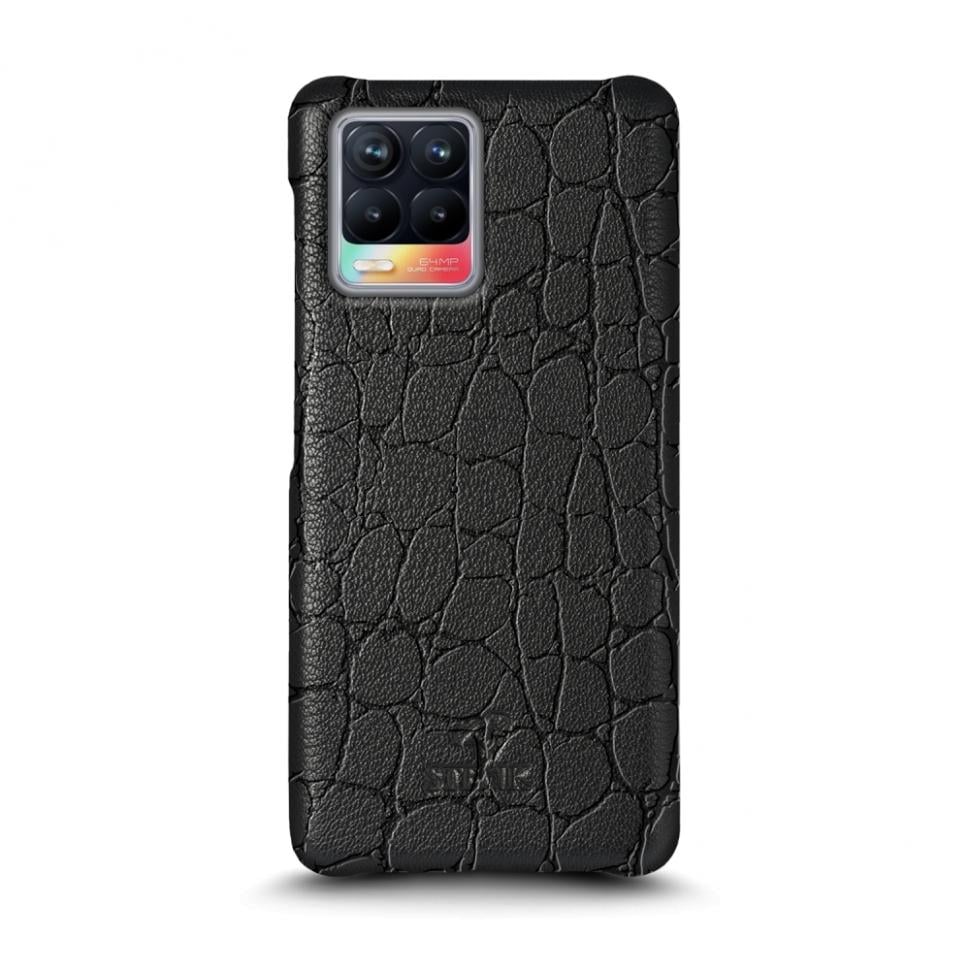 Кожаная накладка Stenk Reptile Cover для Realme 8 Черный (70228)