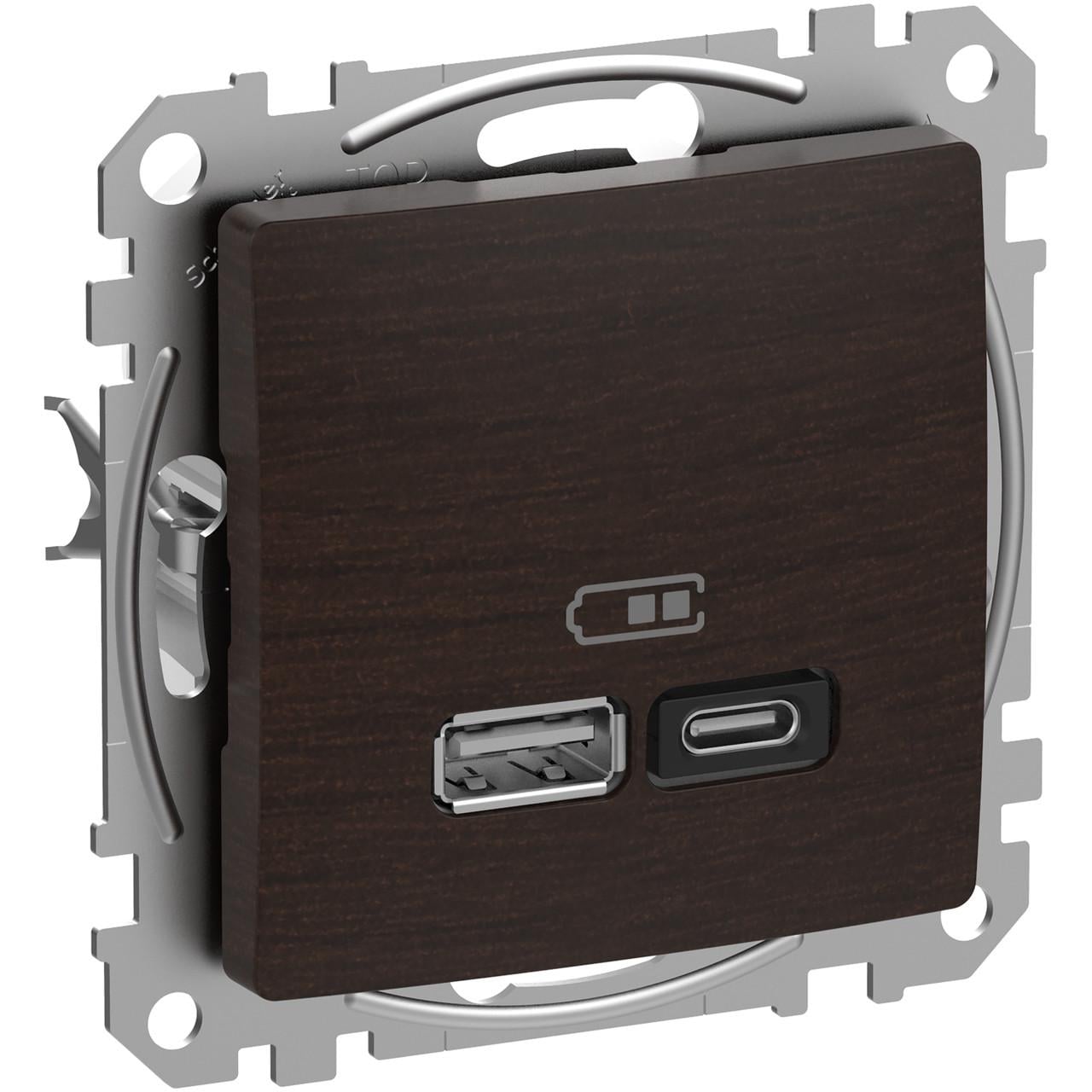 Розетка Schneider Electric Sedna Design&Elements PC USB A+C 3A 45 Вт 71х71х37 мм Венге (SDD181404)