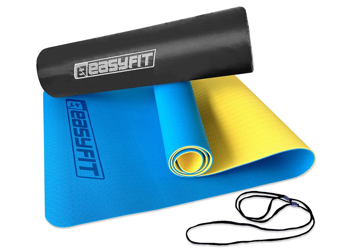 Коврик для йоги EasyFit TPE+TC с чехлом 183х61 см Синий/Желтый (EF-TPE6sBEY)