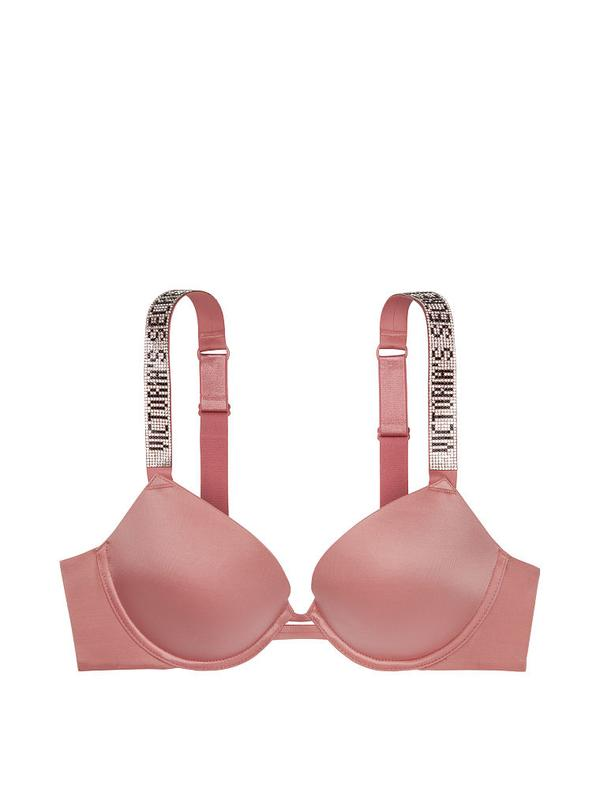 Бюстгальтер мереживний зі стразами з пуш ап Victoria's Secret Shine Strap Push-Up Bra 70D Капучино (19462252)