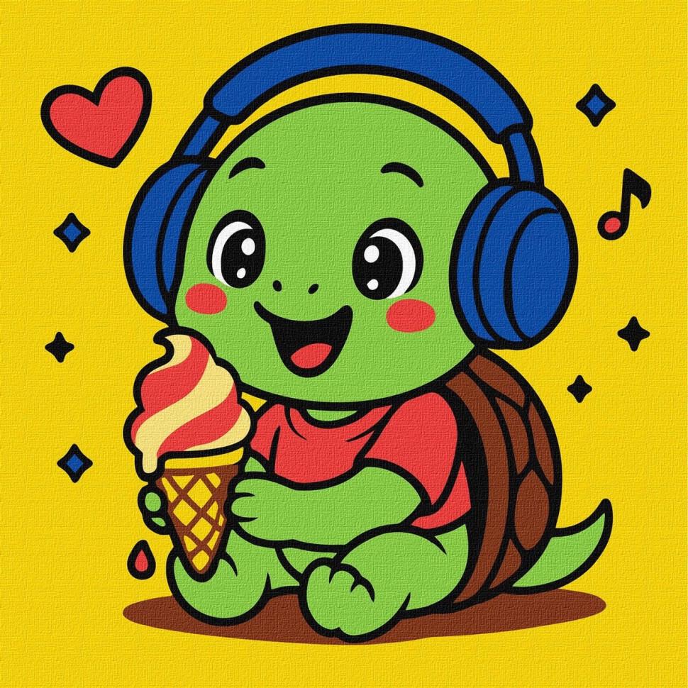 Картина за номерами Ideyka Черепашка їсть морозиво KHO1298 25х25 см (RLT55928)