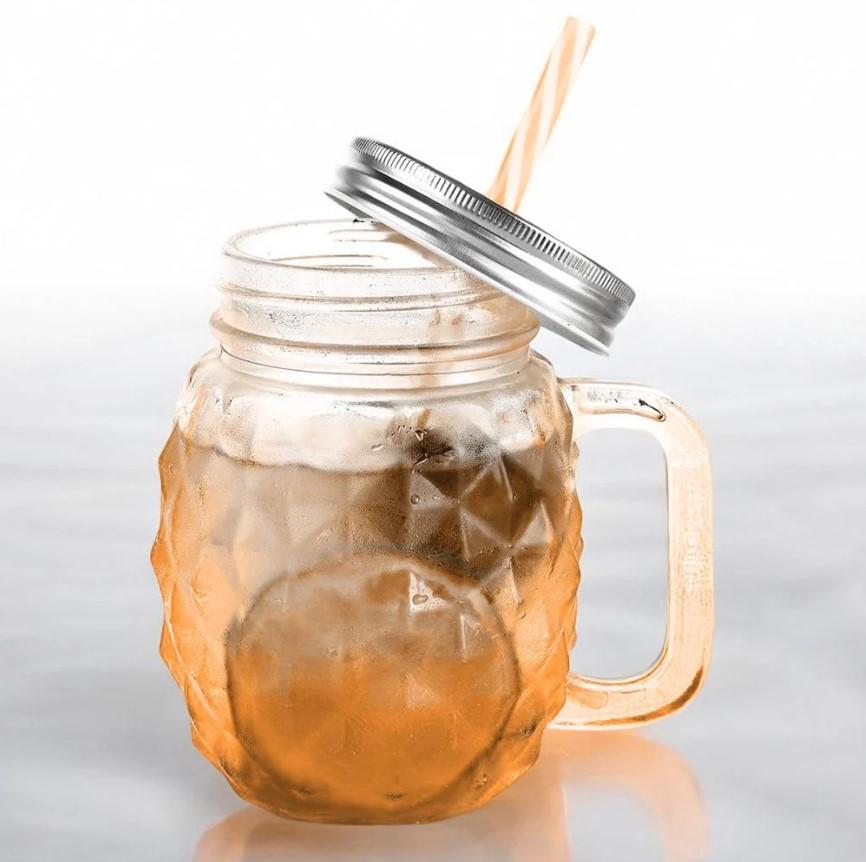 Чашка-банка скляна Ананас з кришкою і трубочкою 500 мл Помаранчевий (OS-K9480P) - фото 3 Чашка-банка скляна Ананас з кришкою і трубочкою 500 мл Помаранчевий (OS-K9480P) - фото 3