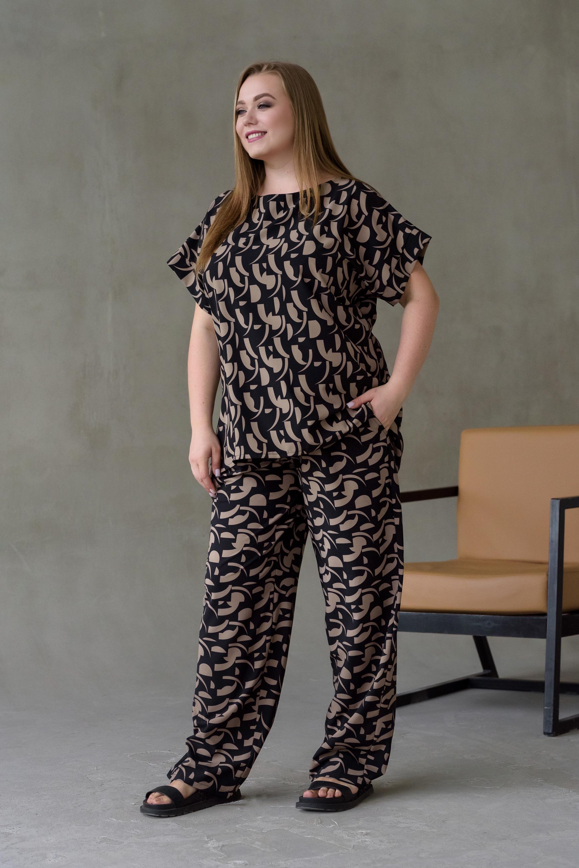 Костюм женский штапельный Альмина р. 74 Коричневый (26813583) - фото 6