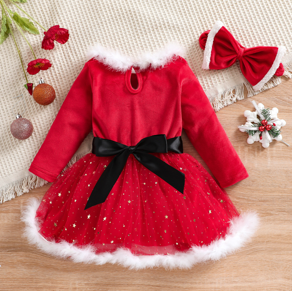 Платье детское новогоднее с бантом 80-90 см Красный (ДНС11)