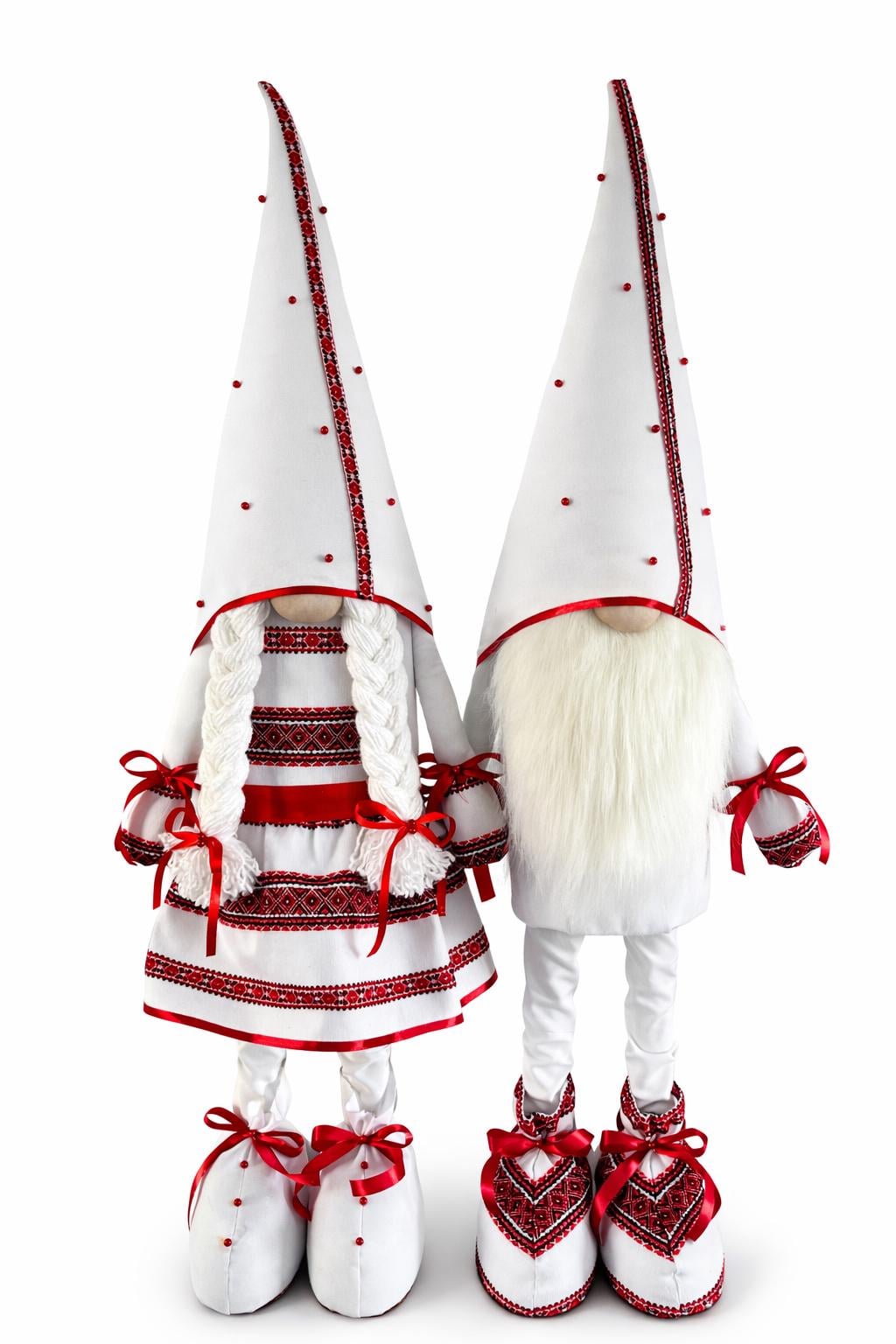 Лялька інтер'єрна Скандинавський гном Вишиванка пара 90-95 см Білий/Червоний (016)