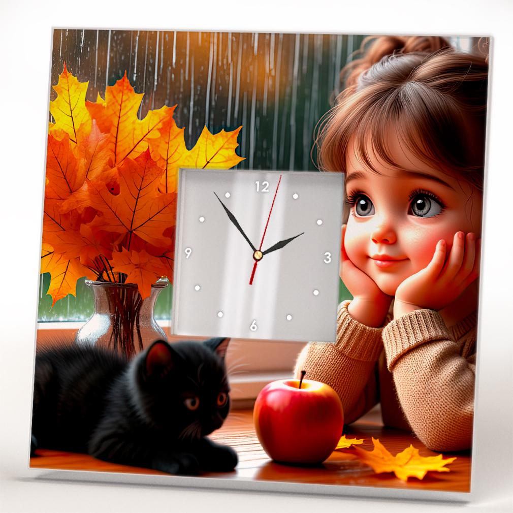 Часы Девочка и осень 260x260 мм (C04658) - фото 1 Часы Девочка и осень 260x260 мм (C04658) - фото 1