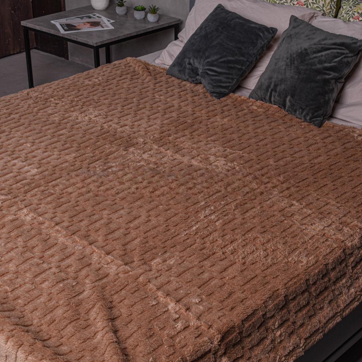 Плед пушистый Koloco Н двуспальный 180х220 см Коричневый (38558)