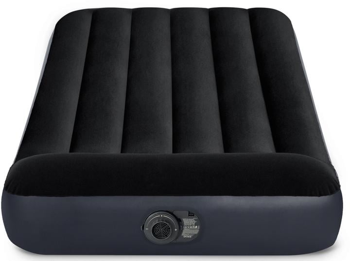 Надувной матрас Intex со встроенным электронасосом с подголовником 191х137х25 см Черный - фото 1