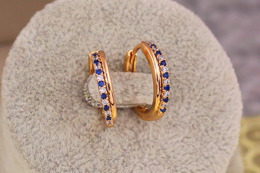 Серьги кольца Xuping Jewelry дорожка из синих и белых из камней 1,7 см Золотистый (2189715483)