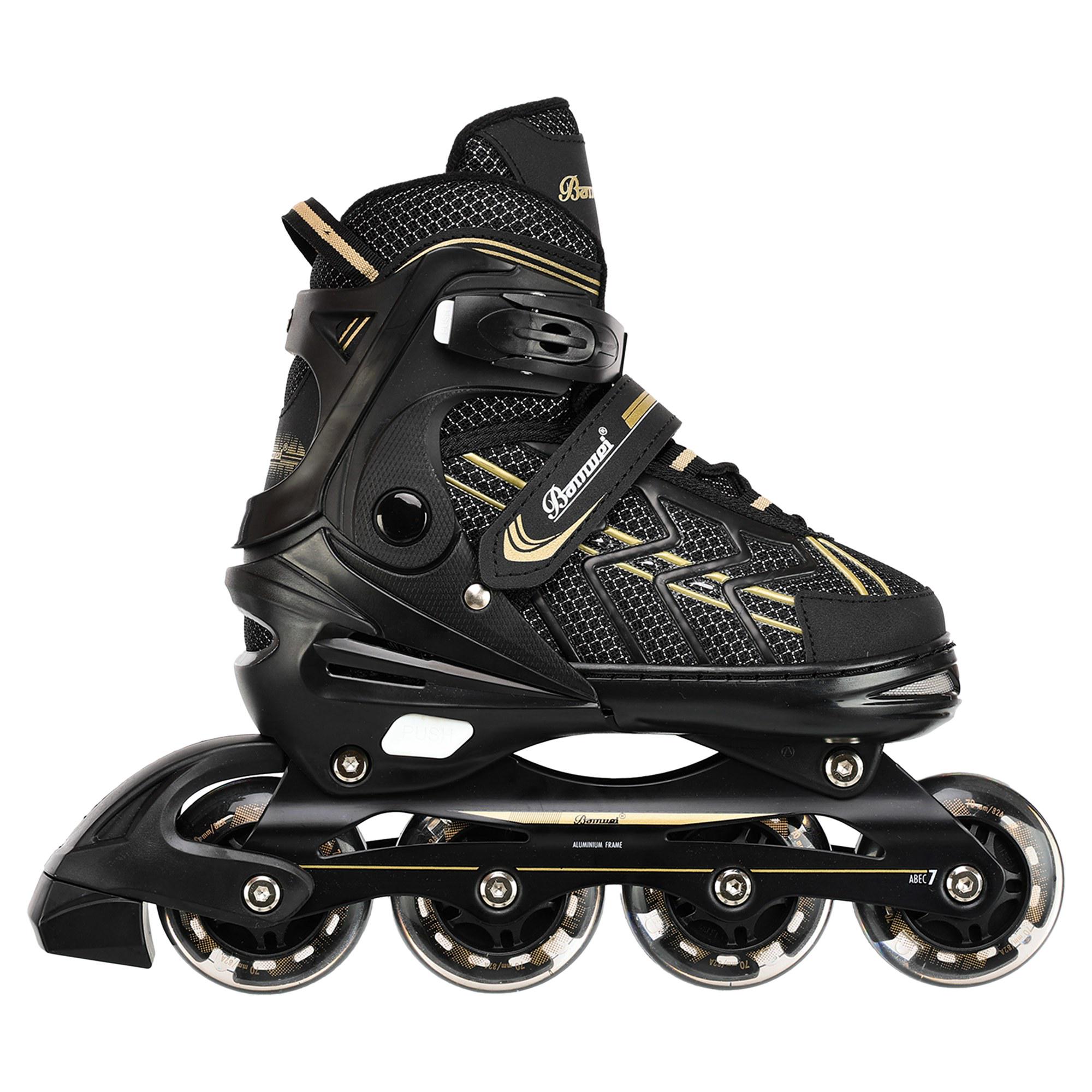 Роликовые коньки Banwei BW-129 раздвижные колеса светящиеся р. 31-34 Черный (BW-129_Черный_S_(31-34)