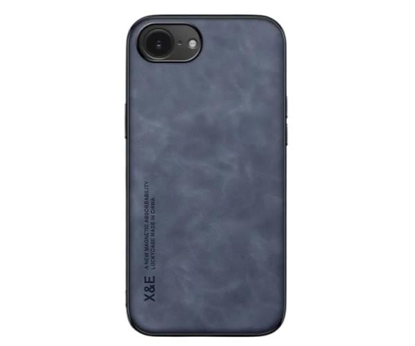 Чехол-накладка кожаный X&E для iPhone 16e/iPhone 17e с металлической вставкой Синий