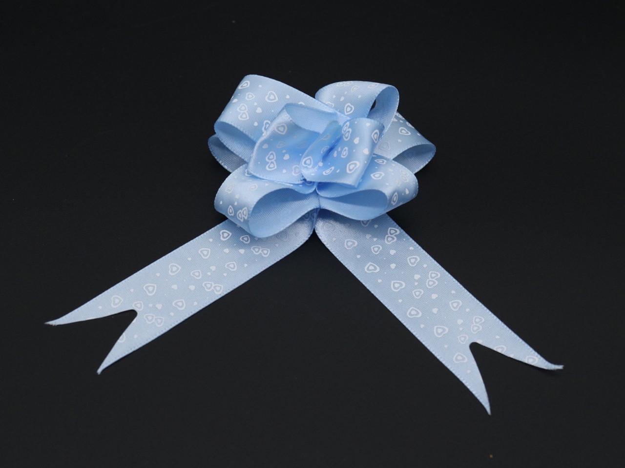 Бант подарочный на затяжках с маленькими сердечками 8х5 см Голубой (1124854404)