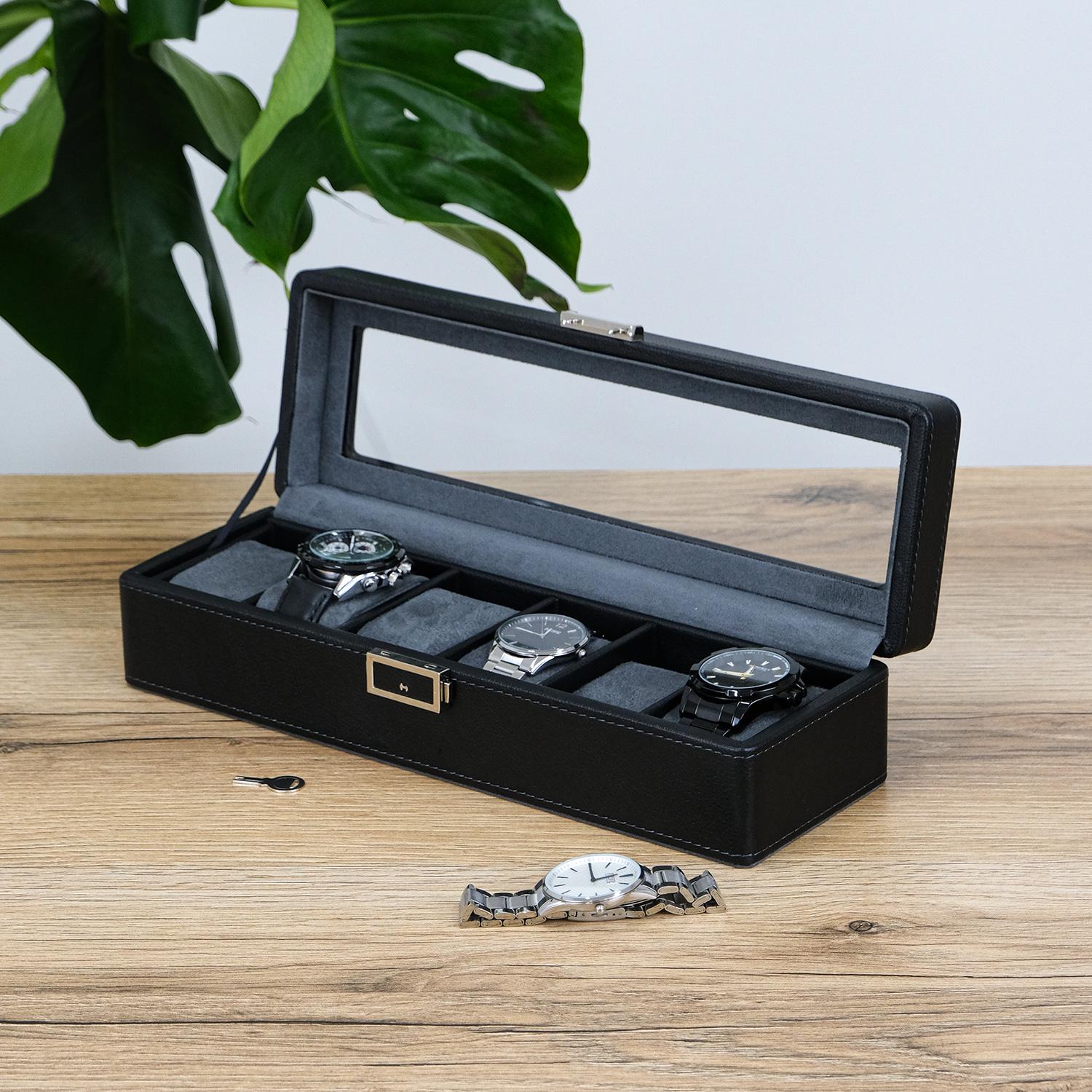 Шкатулка для часов Гранд Презент с 6 слотами экокожа 34х10,5х8 см Черный (JZ-022)