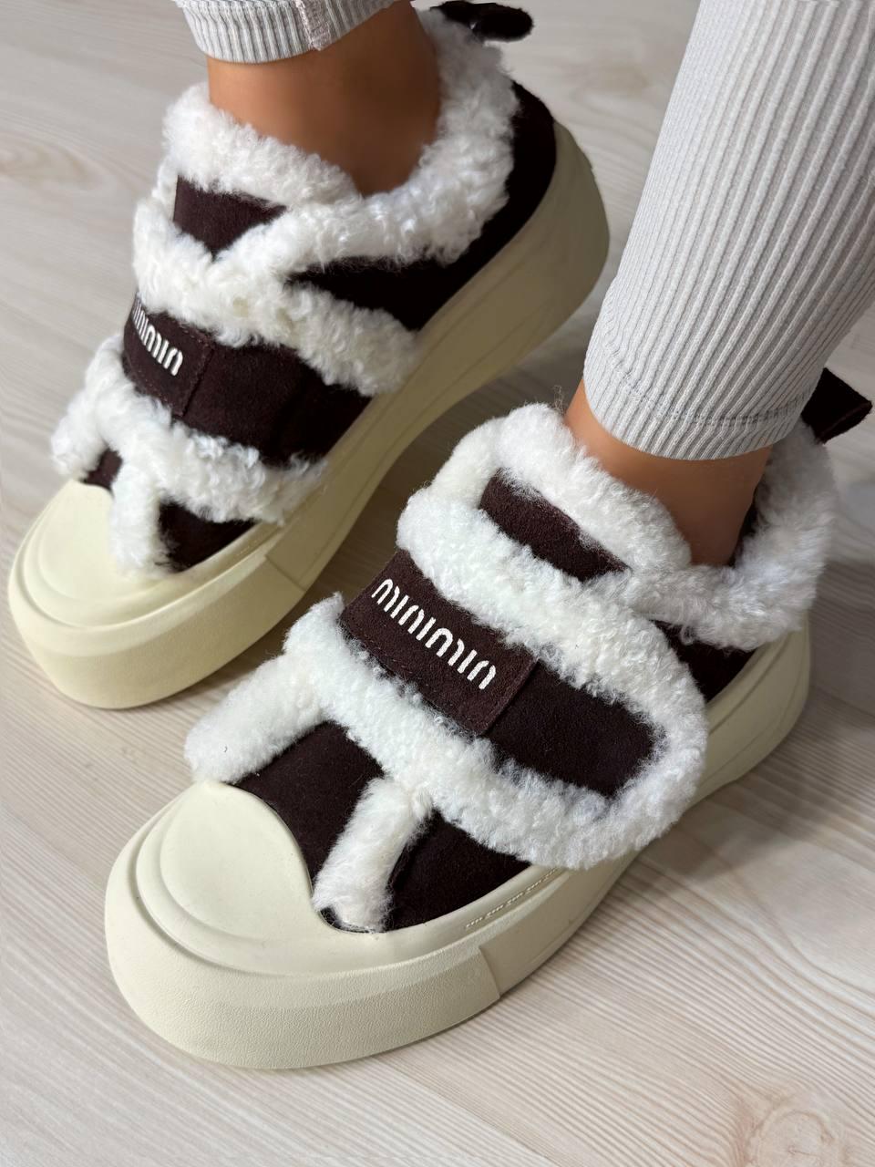 Кеди жіночі Hengji 15-6 з хутром та опушкою на липучці р. 41 Коричневий (5326) - фото 2