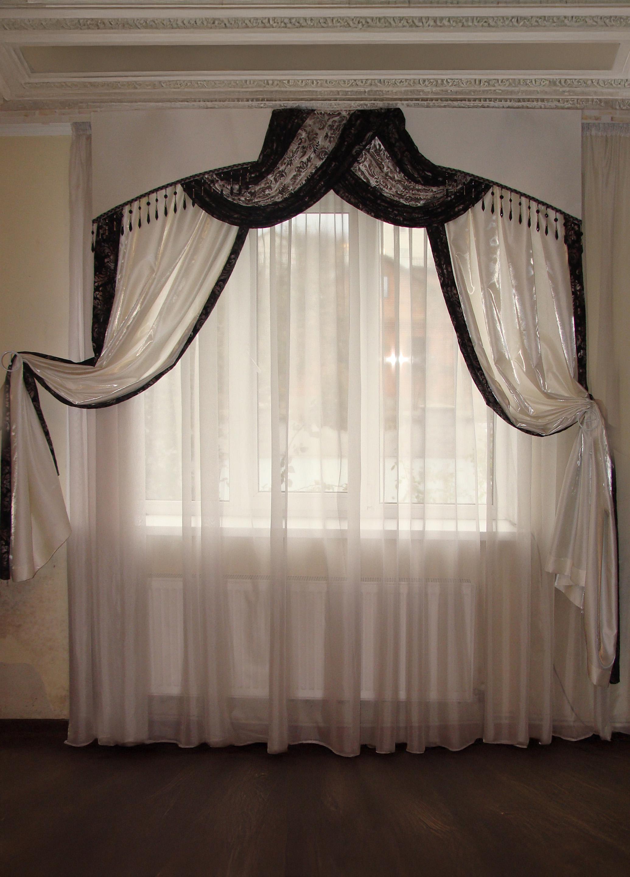 Ламбрекен жесткий со шторами Firanka Дуга 195 см Молочно-черный (11_4ж)