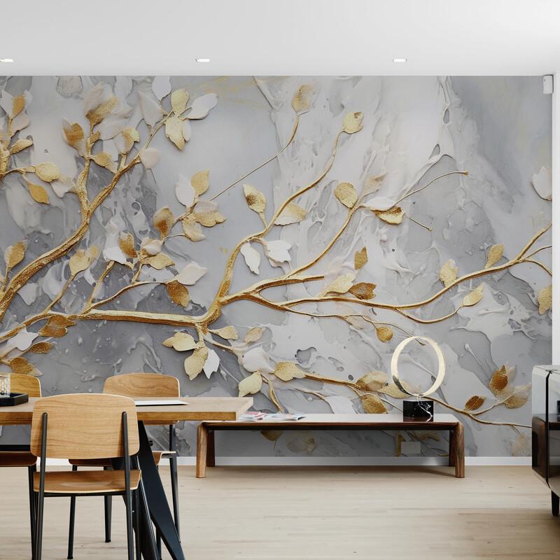 Фотообои с эффектом объемного винилового золота (S2034)