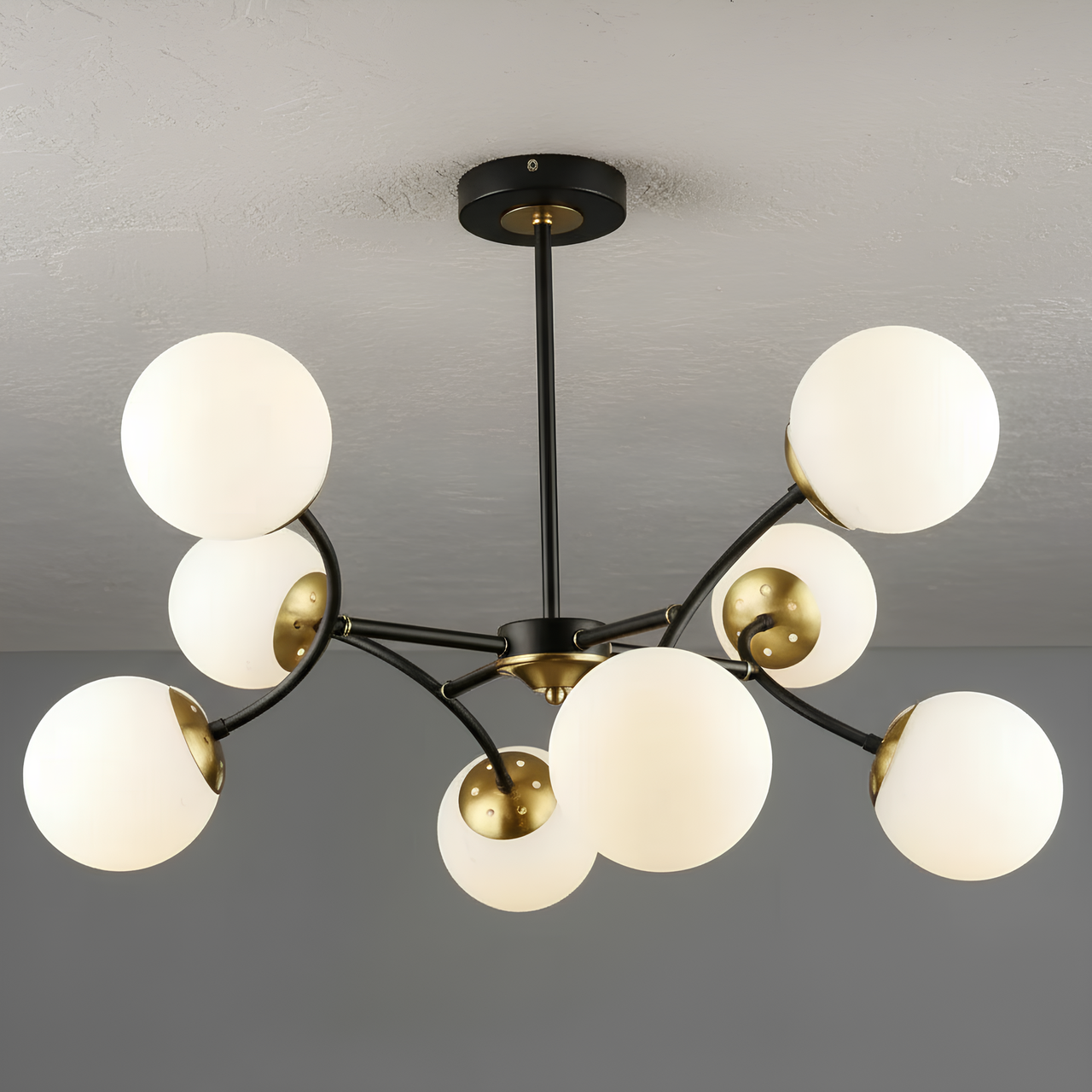 Люстра Valeso со стеклянными плафонами-сферами под восемь ламп Е27 Черный/Медный (B N6612/8 BK+COP)