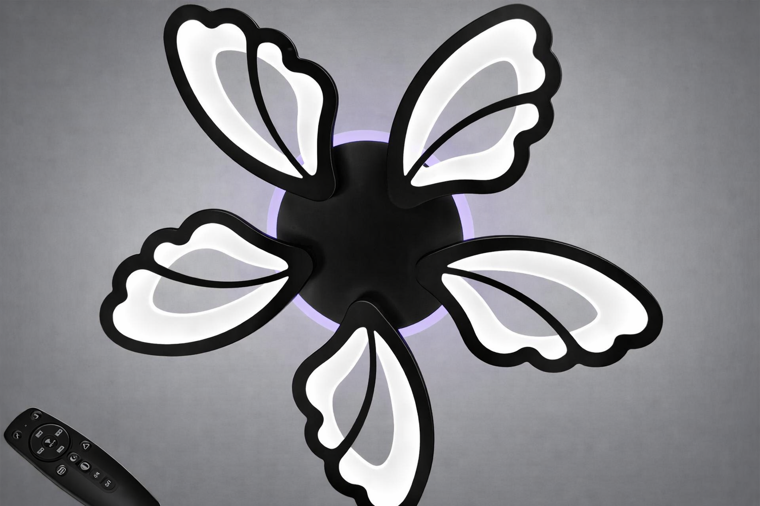 Люстра стельова LED 80Вт/світлодіодне підсвічування димер та пульт Чорний (8166/5BK 3col dim)