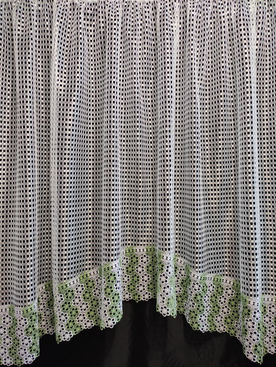 Занавеска Аркой с кружевом 280x180 Белый с зеленым (а30бзеленый01)