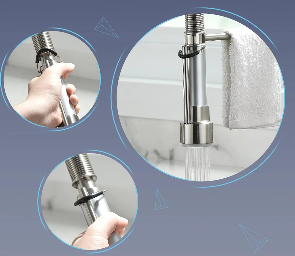 Змішувач для кухні з латуні зі стаціонарним і висувним виливом з нержавіючої сталі матовий Нікель - фото 3