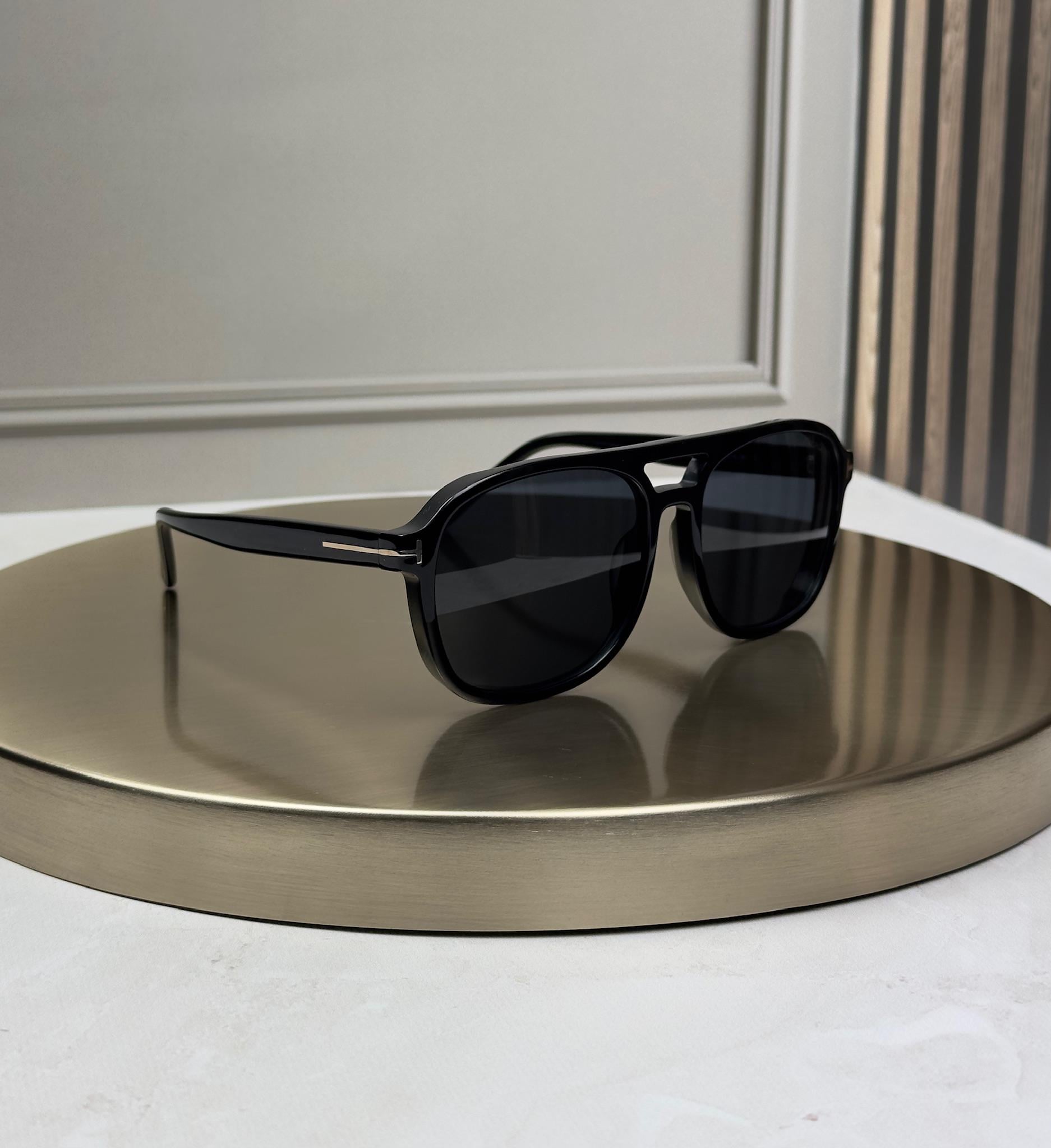 Солнцезащитные очки Tom Ford FT1022 Авиатор темно-синяя линза двойной мост Черный