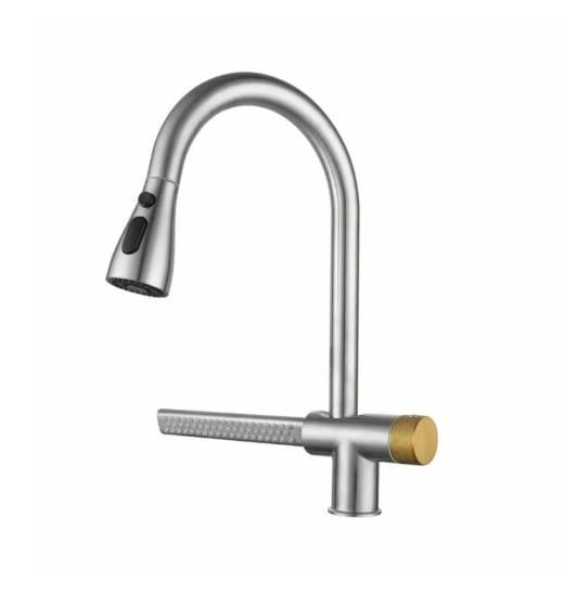 Смеситель для кухни MIXXUS FOZ-014 с выдвижной воронкой и функцией «водопад» (MI6536)