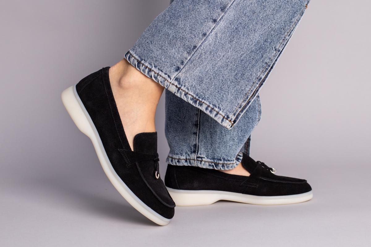 Лоферы женские замшевые на низком ходу р. 39 Черный (6602-6/39)