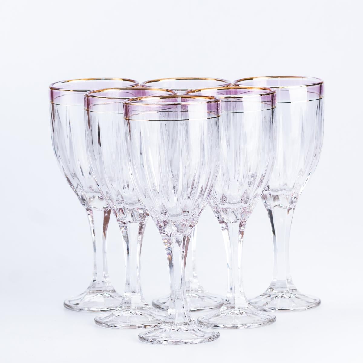 Набор бокалов для вина с золотой каймой 6 шт. Розовый (HP548)