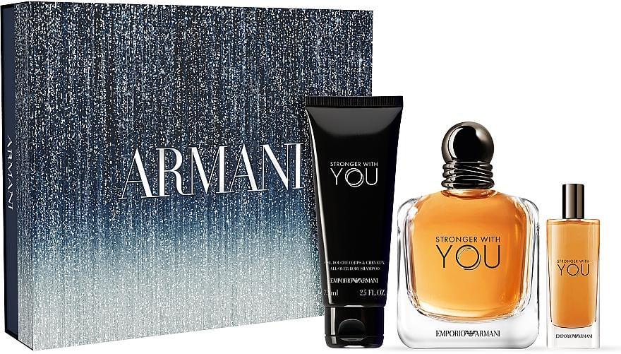 Подарочный набор для мужчин Giorgio Armani Stronger With You туалетная вода 100 мл/туалетная вода мини 15 мл/гель для душа 75 мл (375508)