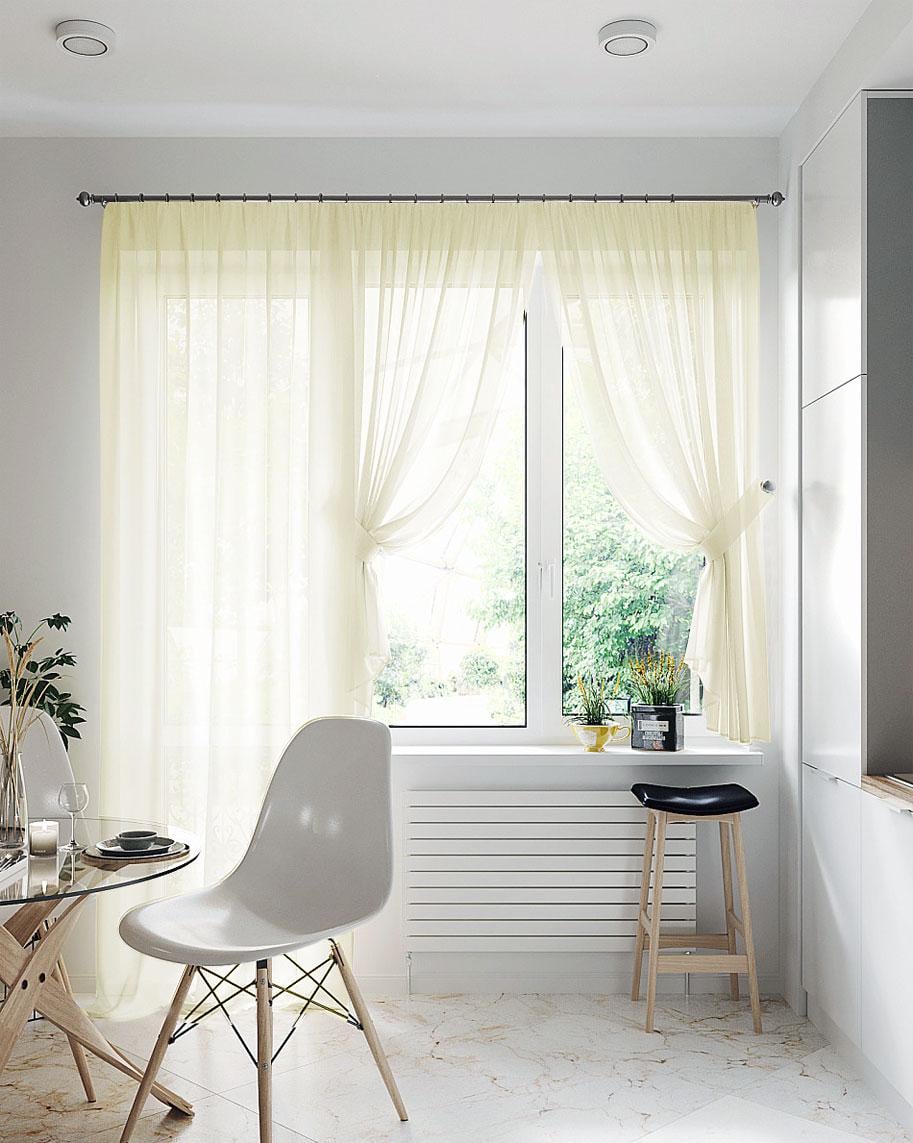 Комплект тюль Pivdenne вуаль на окно с балконной дверью Кремовый (30103-balkon)