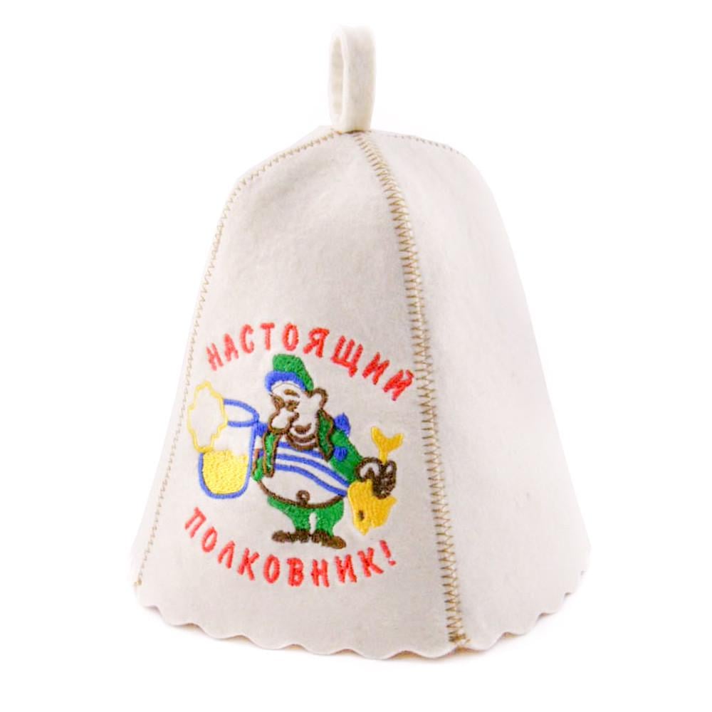 Банна шапка Luxyart "Справжній полковник" натуральна повсть Білий (LA-143)