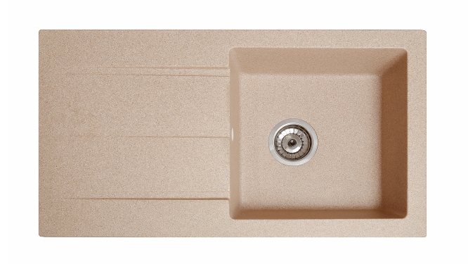 Мийка кухонна Квадро з крилом з штучного каменю Пісочний (1570457806)