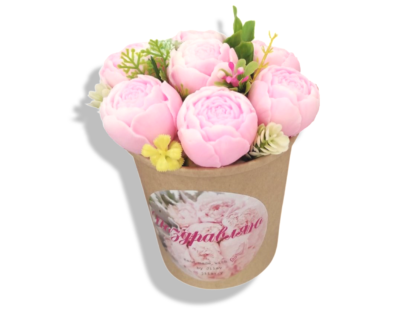 Мыло сувенирное ароматизированное Букет пионов в супнике маленький 7 шт.