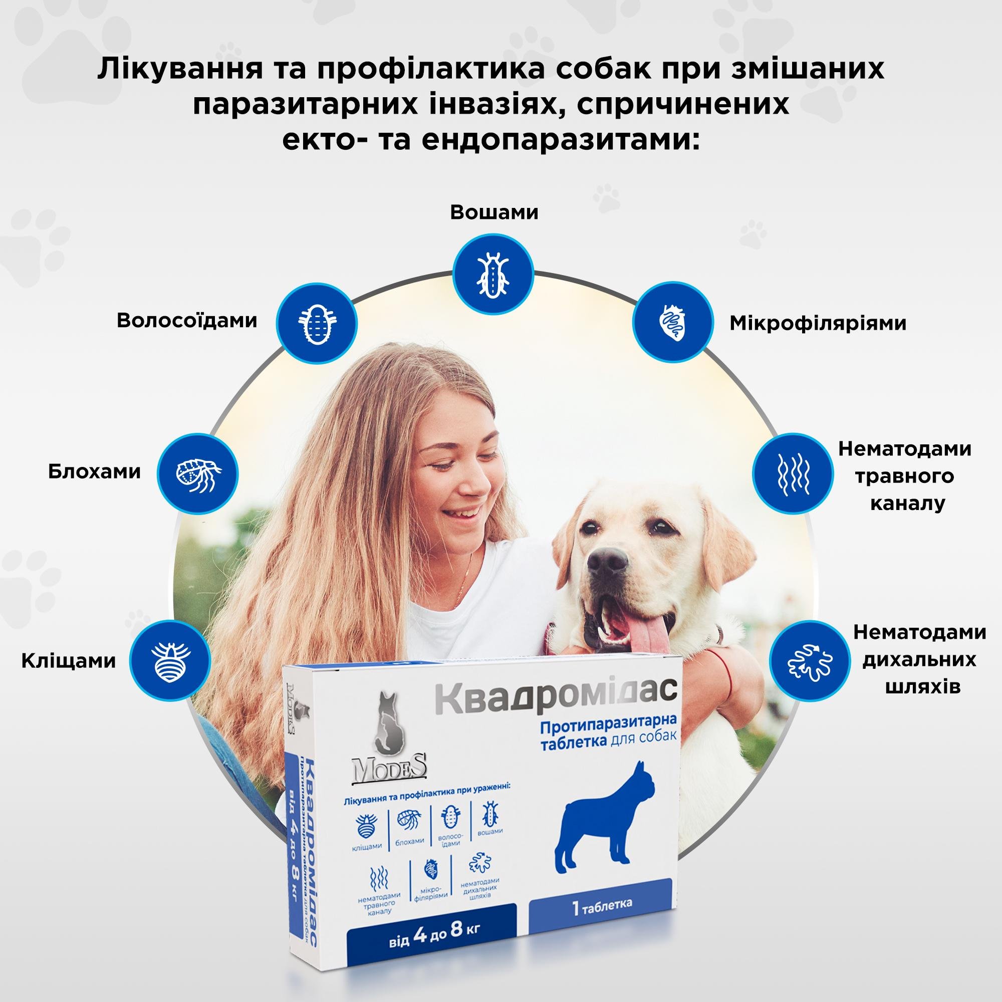 Таблетки протипаразитарні ModeS Квадромідас для собак 2-4 кг 0,2 г (27849786) - фото 3 Таблетки протипаразитарні ModeS Квадромідас для собак 2-4 кг 0,2 г (27849786) - фото 3