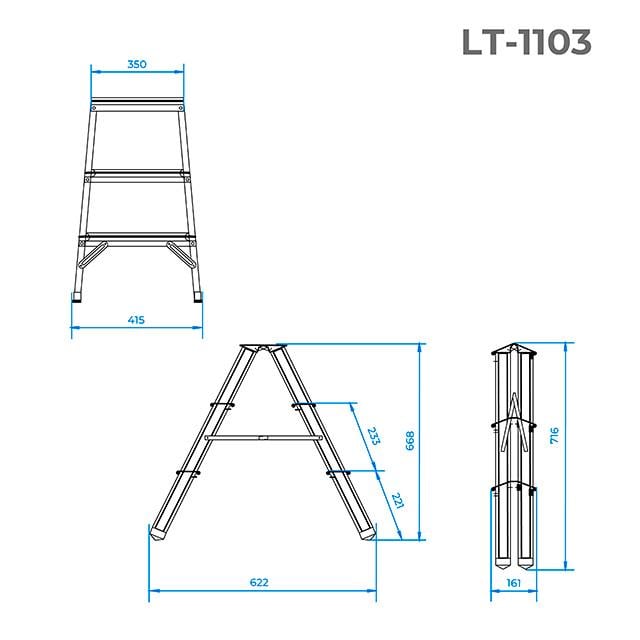 Стремянка алюминиевая Intertool LT-1103 двусторонняя 3 ступени 668 мм (9283869) - фото 7