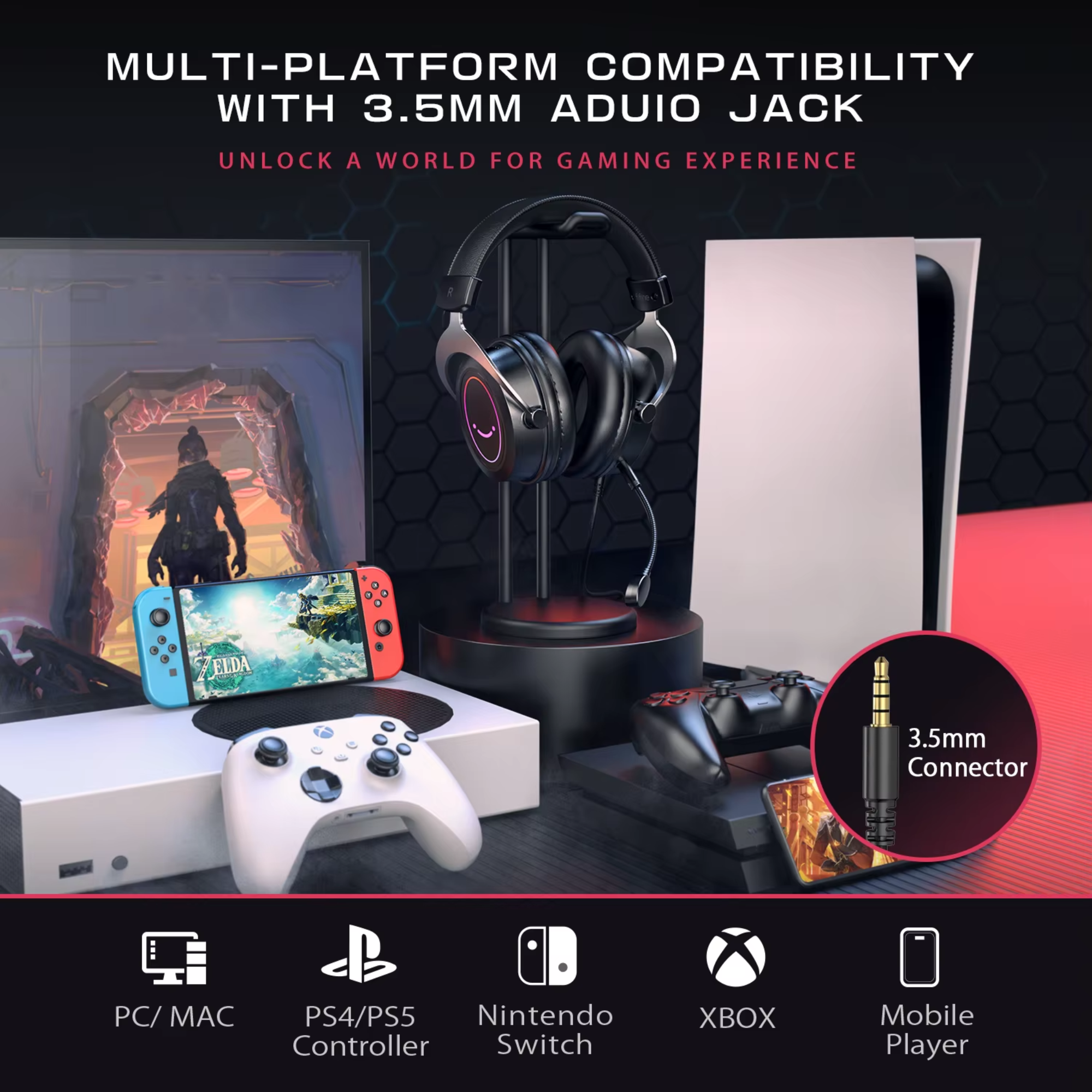 Гарнитура игровая FIFINE H3 с динамической RGB-подсветкой/микрофоном/встроенным управлением для ПК/PS4/PS5/Xbox/ноутбуков Black (25860502) - фото 2 Гарнитура игровая FIFINE H3 с динамической RGB-подсветкой/микрофоном/встроенным управлением для ПК/PS4/PS5/Xbox/ноутбуков Black (25860502) - фото 2