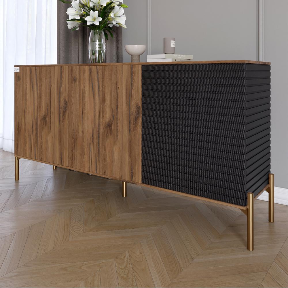 Комод закритий у вітальню Lion Грей на золотих металевих ніжках 154x38x76,5 см Дуб Ліворно/Асфальт (000-000-2186)