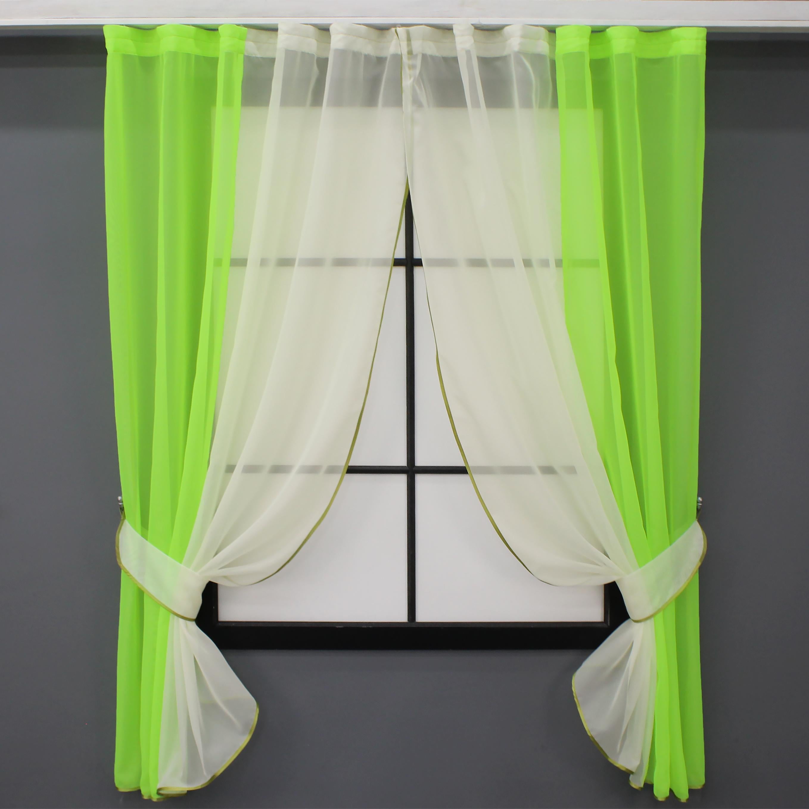 Кухонные шторы VR-Textil № 017к комбинированные с подвязками 265х170 см Салатовый/Молочный (52-0889)