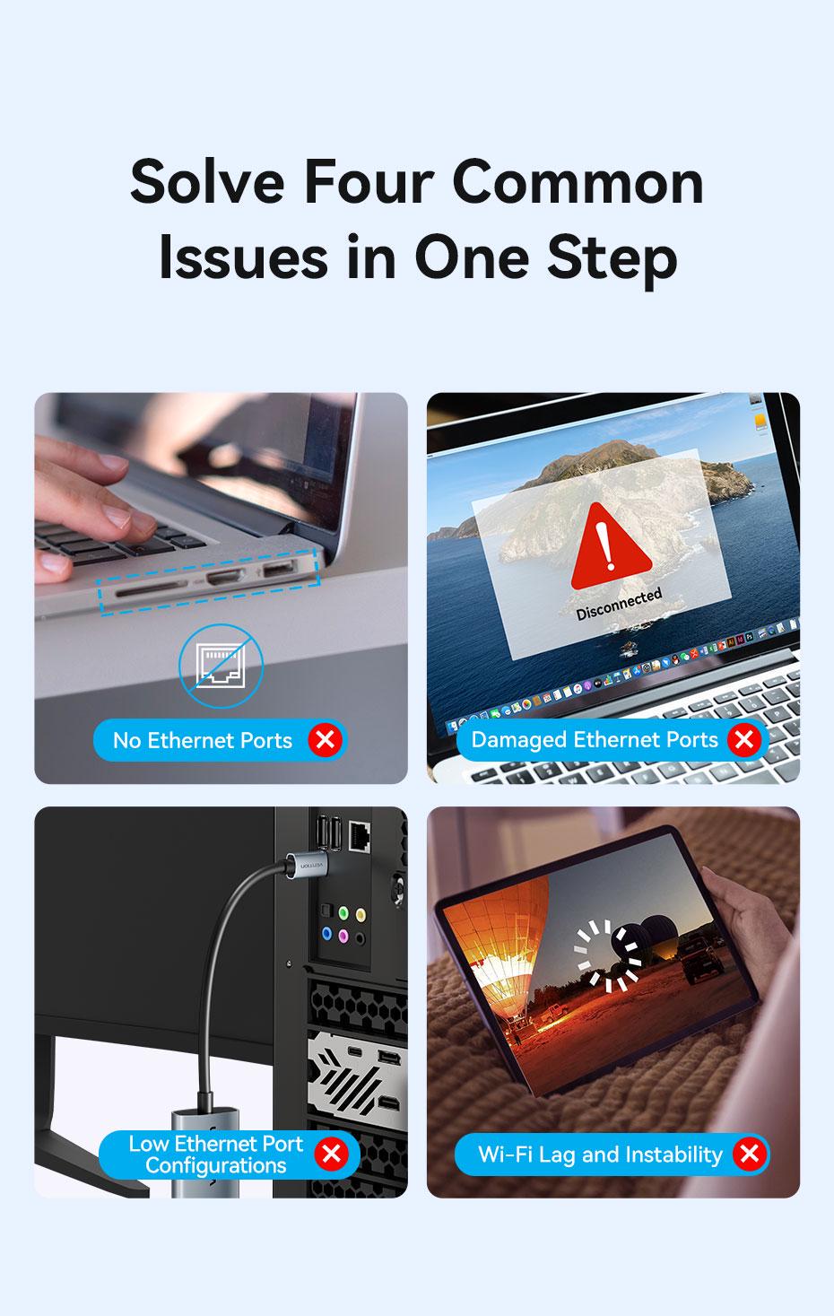 Адаптер Vention USB-C на Gigabit Ethernet 1000 Мбит/с алюминиевый 0.15 м Серый (CFPHB) - фото 3