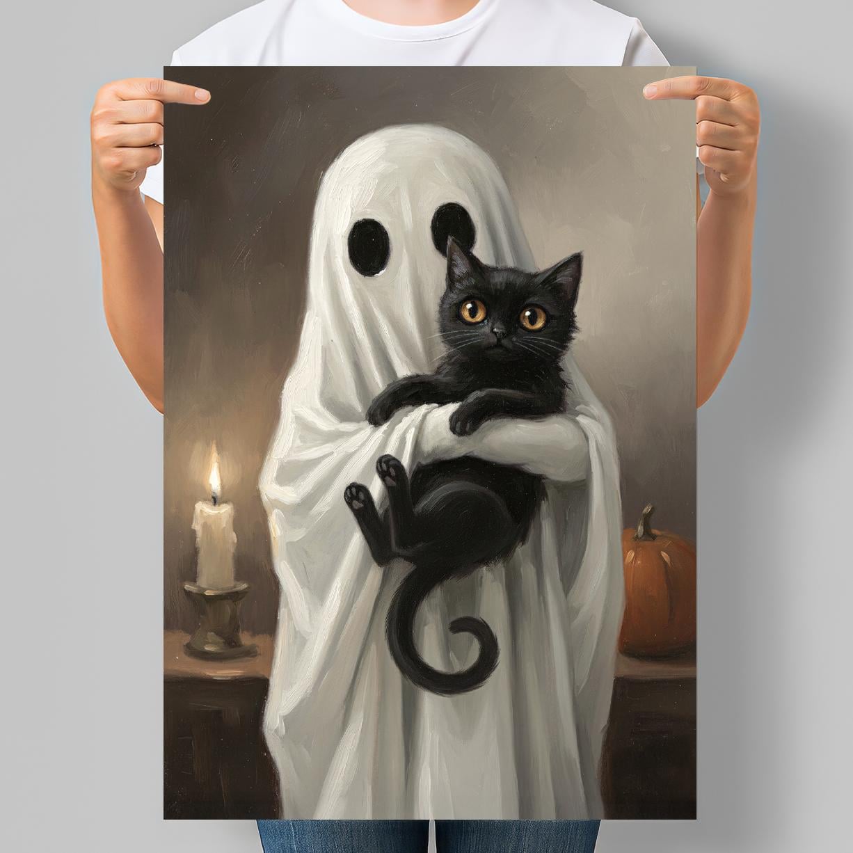 Постер на Хелловін Привид з чорним котом 30x42 см A3 без рамки (DYT054_A3)