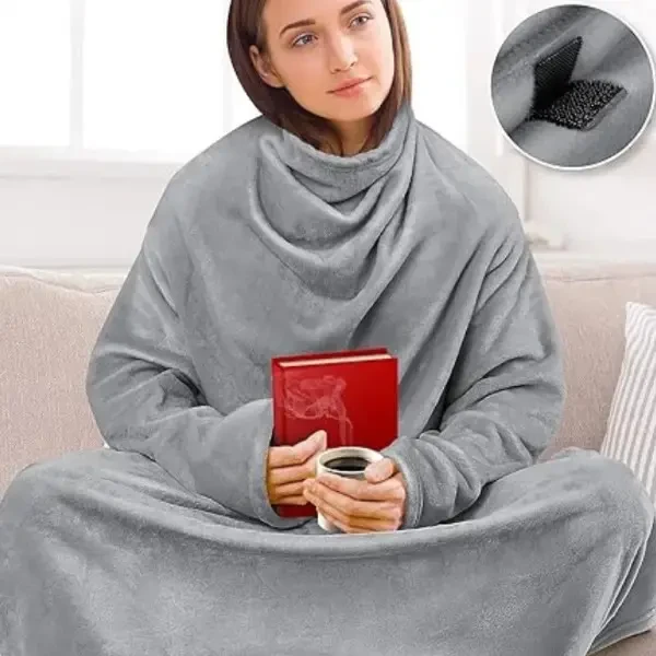 Плед-халат довгий з кишенями з м'якого поліестеру Owersize Сірий (OWE140) - фото 2 Плед-халат довгий з кишенями з м'якого поліестеру Owersize Сірий (OWE140) - фото 2